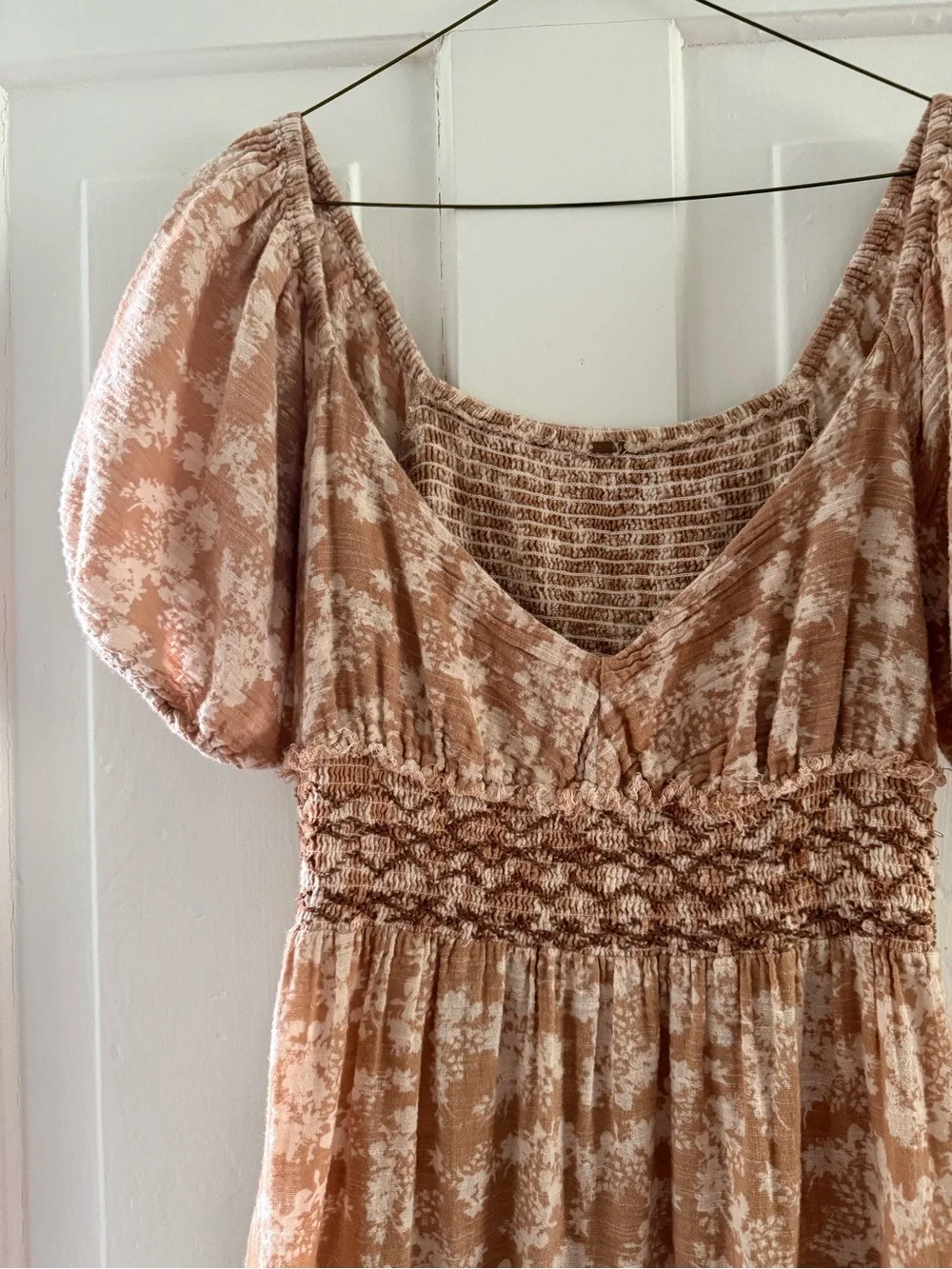 Free People Bohemian Blush and Tan Floral Soft Dress